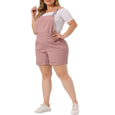 Agnes Orinda Women's Plus Size Adjustable Strap Pocket Roll Hem Denim  Overall Jean Shorts Pink 4x : Target