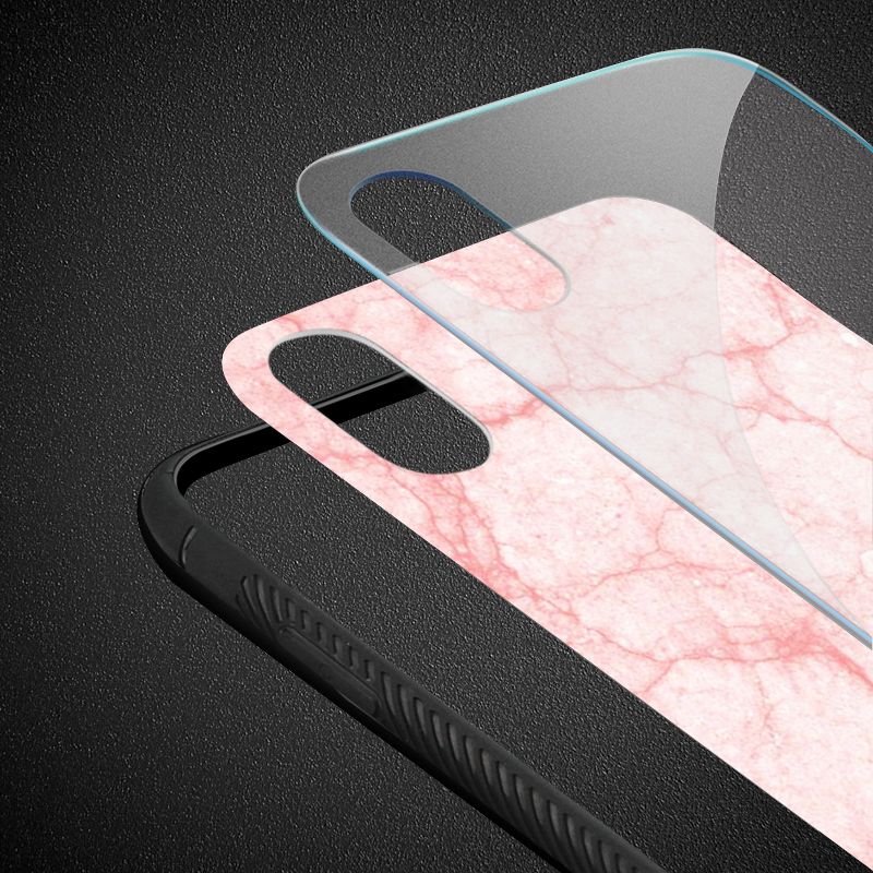 Reiko iPhone X/iPhone XS Hard Glass Design TPU Case with Pink Marble, 3 of 5