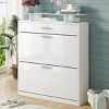 GlasFlength Shoe Racks Modern Slim Storage with Flip Drawers and Glass Top Simple Design for Entryway Living Space, White, 35"*9.4"*40.9" - 2 of 4