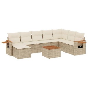 vidaXL 9 Piece Patio Sofa Set with Cushions Beige and Cream Poly Rattan - With Table - 1 of 4