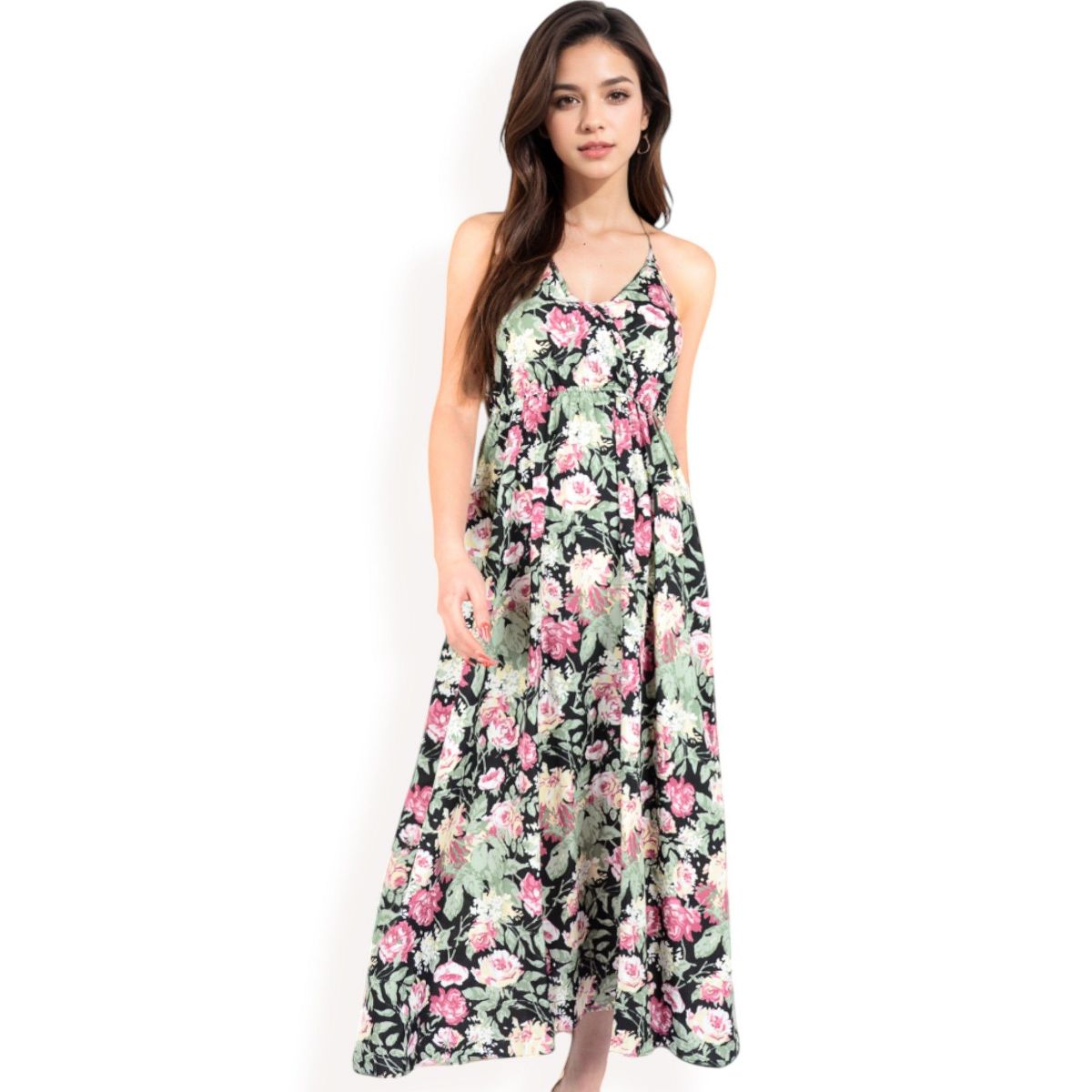 Anna-Kaci Women's Floral Print Spaghetti Strap Maxi Dress with Flowy Silhouette - thumbnail 2