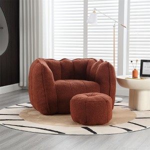 Bean Bag Chair with Ottoman, Modern Chenille Square Sofa Chair, Soft Bean Bag Couch with Footstool for Living Room Bedroom Apartment Dorm - 1 of 4