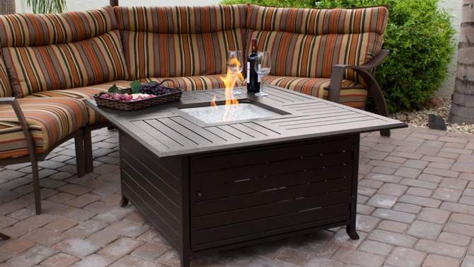 Square Slatted Aluminum Fire Pit - Espresso Brown - AZ Patio Heaters, 2 of 6, play video