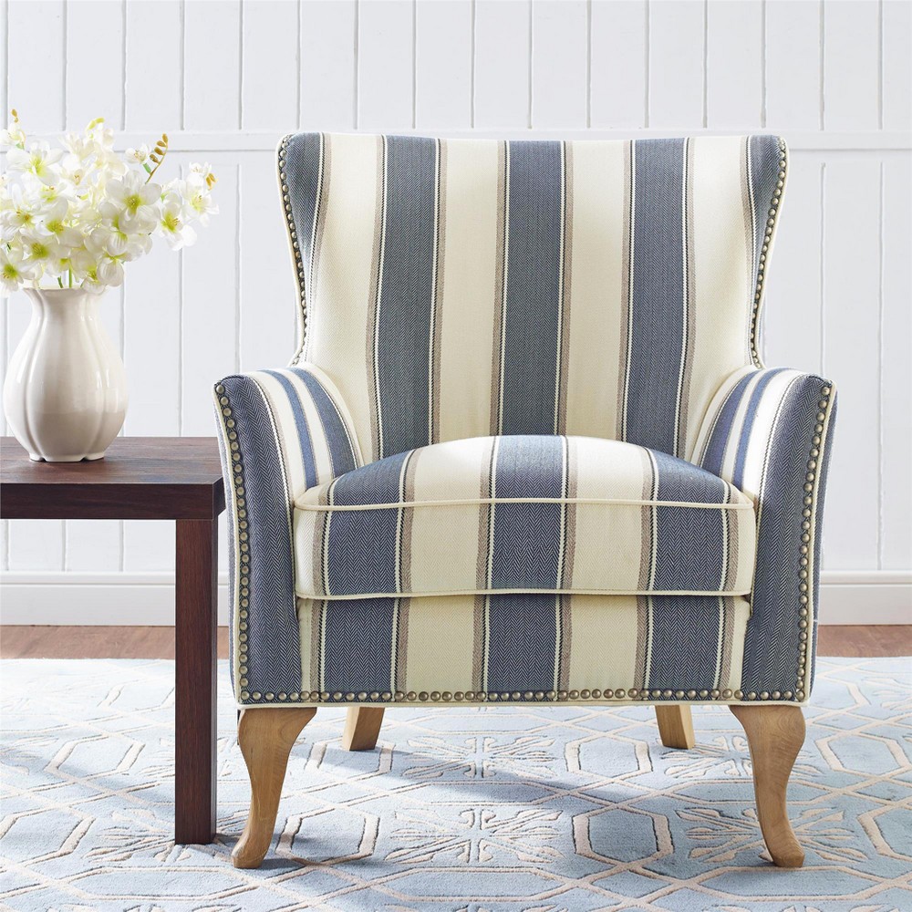 Photos - Chair Kerrie Accent  Striped Blue/White - Dorel Living