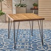 NAYSAYE Patio End Table Industrial Wood and Metal Dining Table with Slat Paneling for Outdoor Use, Beige, 32.5"*32.5"*29" - 2 of 4