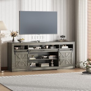 66" long Farmhouse TV Stand, large Entertainment Center with Semi-Open Top Storage, Adjustable Shelf & Sliding Doors, Media TV Table for Living Room - 1 of 4