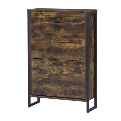 GlasFlength Shoe Racks Modern Flip Drawer Storage Cabinet with Hidden Compartment for Small Entryway Living Space, Brown, 25.59"*9.37"*38.39"