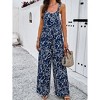Women's Printed Jumpsuit Square Neck Overalls Loose Fit Wide Leg Jumpsuit With Pockets - 3 of 4