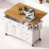 52" Kitchen Island Cart with Drop Leaf, Embossed Texture, 5 Drawers, 2 Doors, Spice Rack, Towel Rack, Rolling Storage Cabinet with Adjustable Shelf - 4 of 4