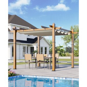 Woodgrain Aluminium Pergola Upgraded Retractable Outdoor Pergola with Canopy Modern Gazebo for Backyard, Patio, Porch, Grape Trellis - 1 of 4