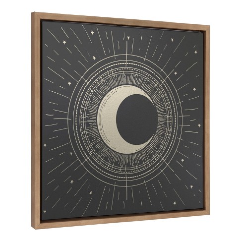 Mystical drawing of moon and crescent moon poster. Full moon boho