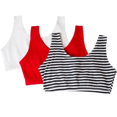 Fruit of the Loom Women's Tank Style Cotton Sports Bra 3-Pack Skinny  Stripe/White/Red Hot 46