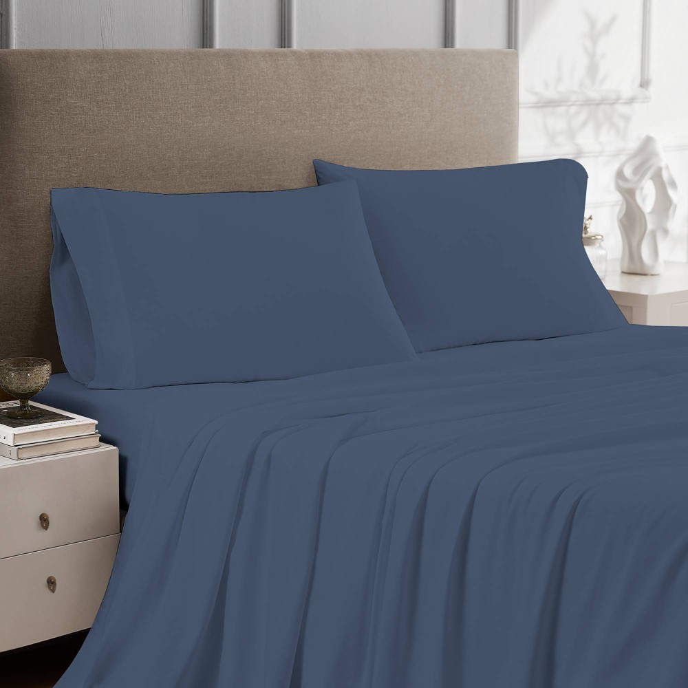 Twin 100% Cotton Percale Sheet Set Navy - Color Sense