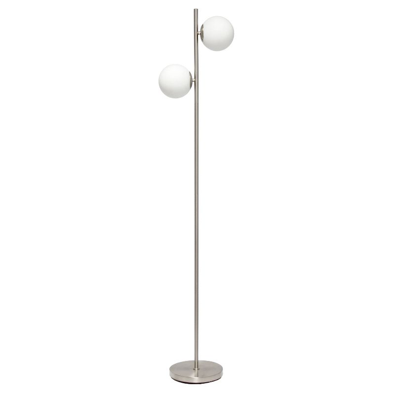66" Tall Mid-Century Modern Tree Floor Lamp with Dual White Glass Globe Shade - Simple Design, 1 of 10