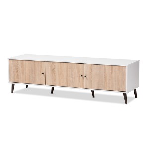 Bastien Light Oak 6 Shelf TV Stand for TVs up to 60" White/Brown - Baxton Studio: Mid-Century Modern Entertainment Center - 1 of 4