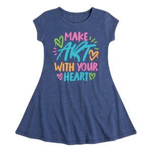 Girls' - Instant Message - Make Art With Your Heart Fit & Flair Cap Sleeve Graphic Dress - 1 of 3