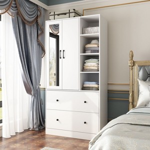 Famapy 2-Doors Armoire With Hanging Rod and Mirror 2 Drawers - 1 of 4