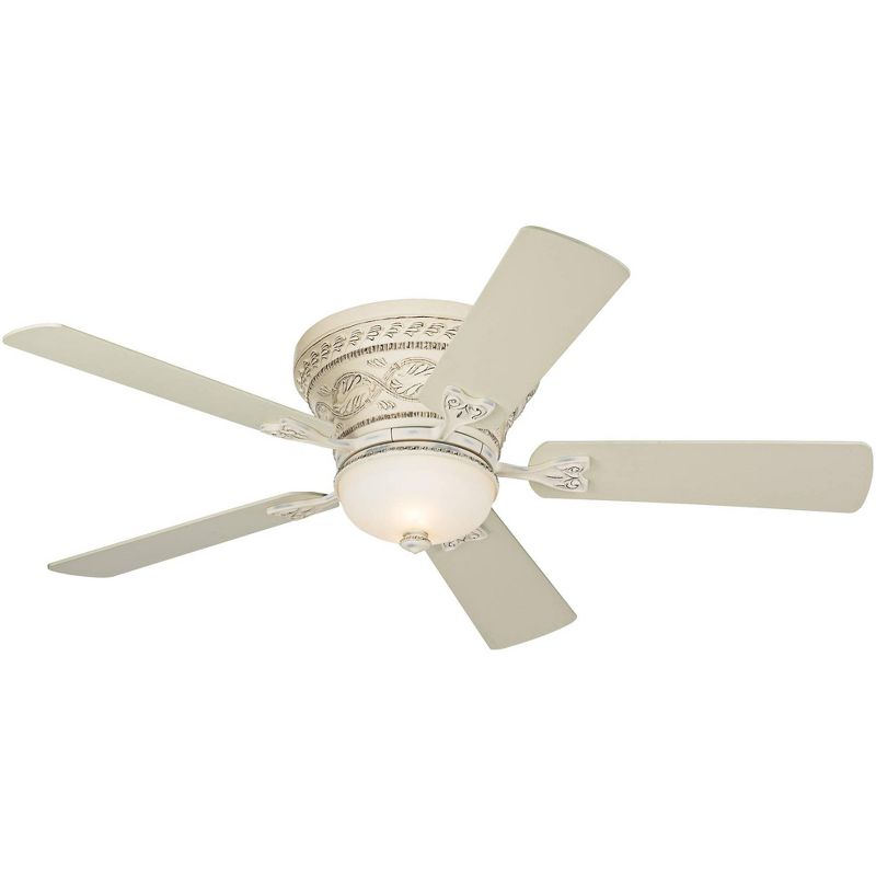 52" Casa Vieja Ancestry Shabby Chic Hugger Indoor Ceiling Fan with Dimmable LED Light Remote Control Rubbed White Frosted Glass for Living Room House, 1 of 10