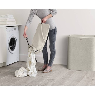 Beige Steel Laundry Sorter with Lid and Handles