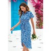 Women's Boho Floral Bodycon Short Sleeve V Neck Ruched High Empire With Tie Slit Hem Dress - 3 of 4