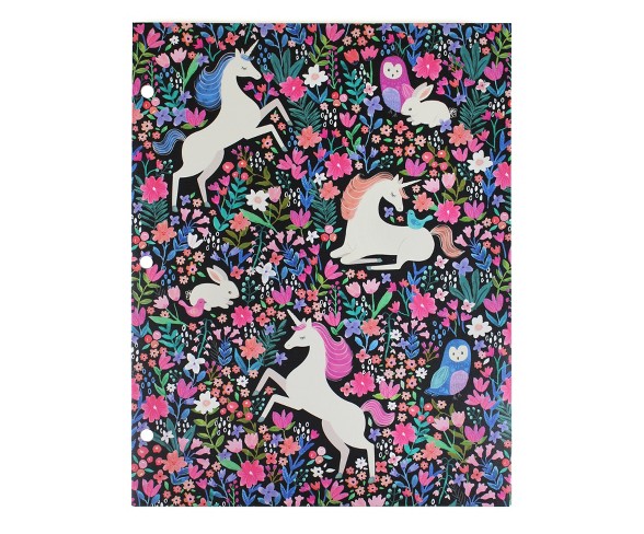 2 Pocket Paper Folder Floral Unicorns - greenroom