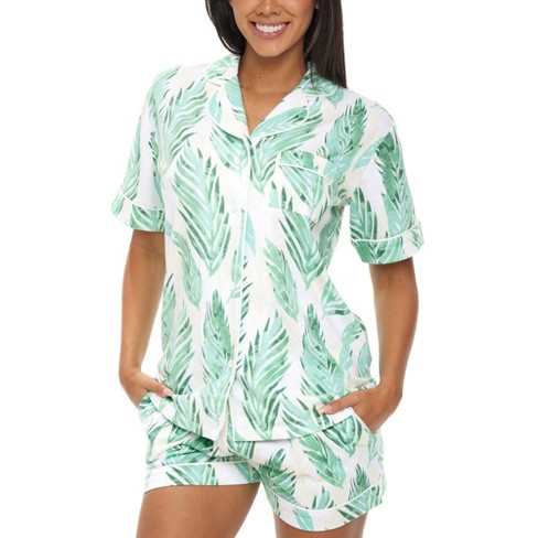 Adr Womens Short Sleeve Knit Pajamas Set Tropical Palm Leaves 2x