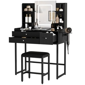Makeup Vanity Desk with Mirror & Lights,Small Vanity Table with Power  Outlet,3 Drawers&4 Storage Shelves,Modern Dressing Table Set for Bedroom, Black : Target