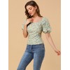 Allegra K Women's Puff Sleeve Square Neck Peasant Floral Blouse - 2 of 4