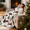 Lomsoe Red Trucks Christmas Trees Winter Snowflake Print Flannel Blanket Throw, Rustic Farmhouse Holiday Decor with Snowy Pine Design. - 2 of 4