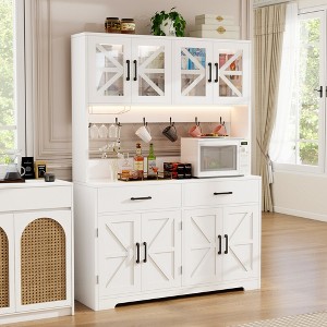 Dyonery 71" LED Kitchen Pantry Cabinet with Power Outlet, Coffee Bar Cabinet, Large Kitchen Storage Buffet Hutch with Door Racks & Shelves - 1 of 4