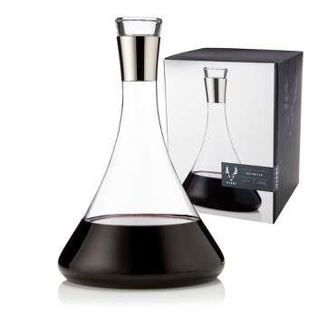 Viski Harrison Chrome Trimmed Wine Decanter Set of 1 - Crystal Modern Wine Decanter for Red and White Wine, or Liquor, Stunning Gift - 60 oz, Clear