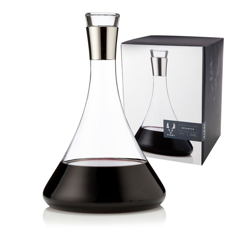 Viski Harrison Chrome Trimmed Wine Decanter Set of 1 - Crystal Modern Wine Decanter for Red and White Wine, or Liquor, Stunning Gift - 60 oz, Clear, 1 of 10