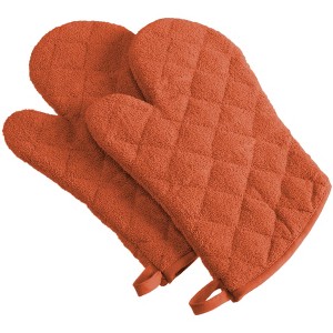 Design Imports  Terry Solid Oven Mitt Set 2 Piece Spice 7X13" - 1 of 4