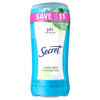 Secret pH Balanced Shower Fresh Invisible Solid Antiperspirant &#38; Deodorant Twin Pack - 2.6oz/2ct
