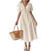 Women's V-Neck Tie-Front Midi Dress, Short Sleeve Casual Summer Dress, Flowy A-Line Dress - 2 of 4