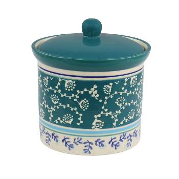 Gibson Home Village Vines 1.2 Quart Stoneware Canister With Airtight Lid in Blue Floral