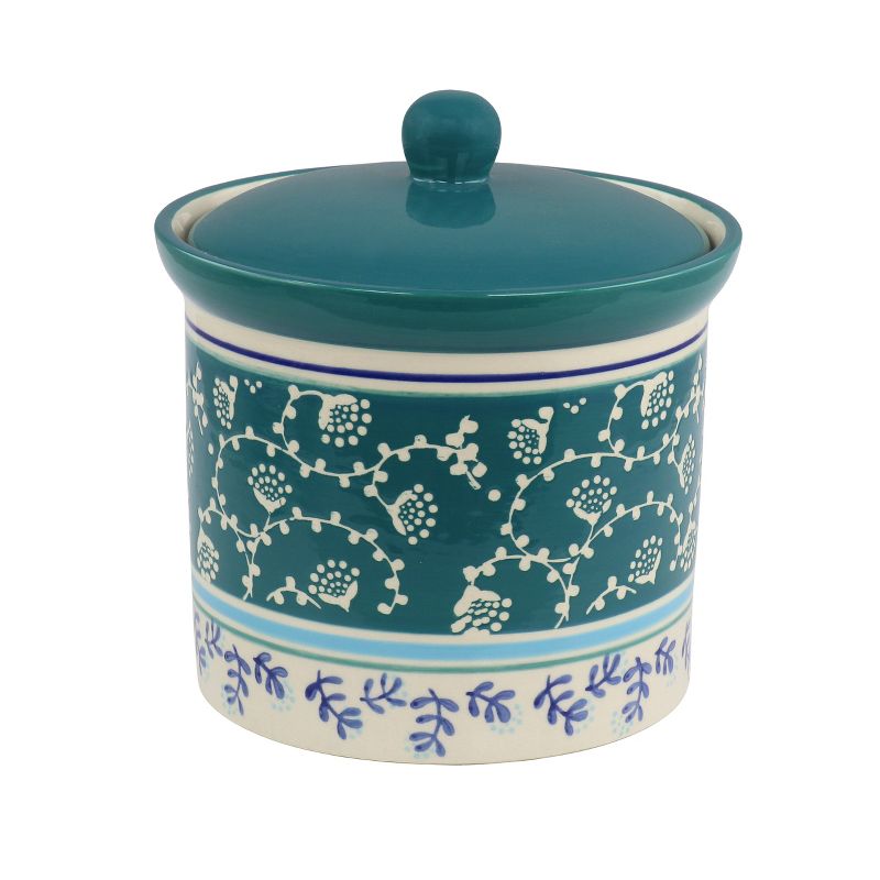 Gibson Home Village Vines 1.2 Quart Stoneware Canister With Airtight Lid in Blue Floral, 1 of 6