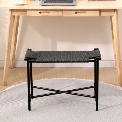 FONTOI Rectangle Rope Ottoman, Woven Footstool for Living Room Bedroom, Black, 11.42"*17.32"*23.62"