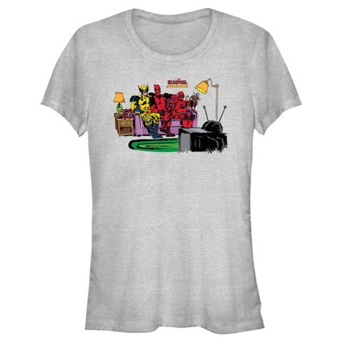 Junior's Marvel: Deadpool & Wolverine Family Watching TV T-Shirt - image 1 of 4