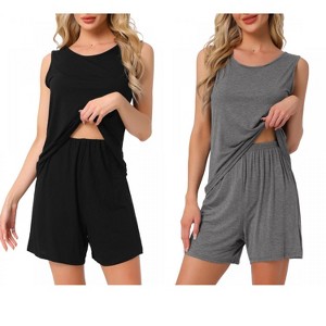 INSPIRE CHIC Women's 2 Pcs Cotton Soft Sleeveless Cami & Shorts Pajama Set - 1 of 4