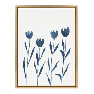 Kate and Laurel Sylvie Indigo Tulips on White Framed Canvas by Teju Reval of SnazzyHues, 18x24, Bright Gold - 1 of 4