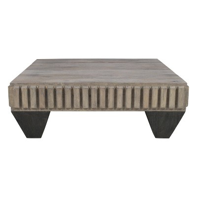 Handcrafted Sandblasted Gray Mango Wood Square Coffee Table with Tapered Legs