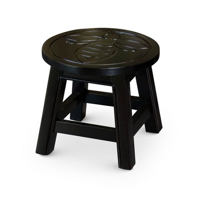FURNIinspire Ottomans And Benches Carved Wooden Step Stool Fun Designs Premium Rubberwood Versatile Use, Queen Bee Style, Black, 11.00"*11.00"*10.00"