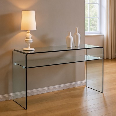 Lirago Tempered Clear Glass Console Table-Rounded Edge Sofa Table for Living Room Office & Home Office 13.7"D * 43.3"L * 29.5"H