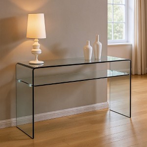 Lirago Tempered Clear Glass Console Table-Rounded Edge Sofa Table for Living Room Office and Home Office 13.7"Dx43.3"Lx29.5"H - 1 of 4