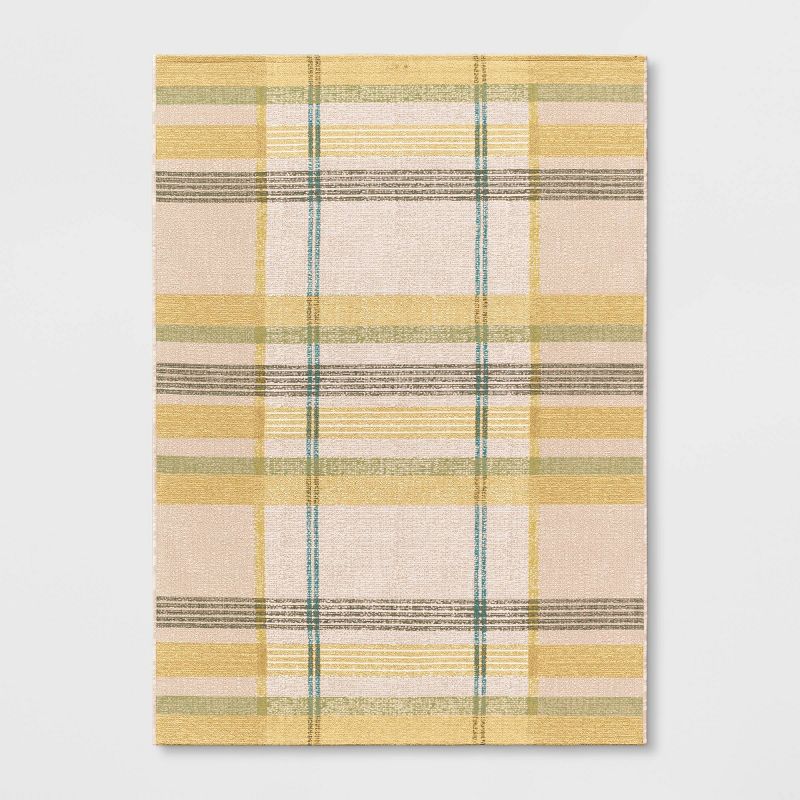 5&#39; x 7&#39; Plaid Outdoor Rug Yellow/Green - Threshold&#8482;, 1 of 5