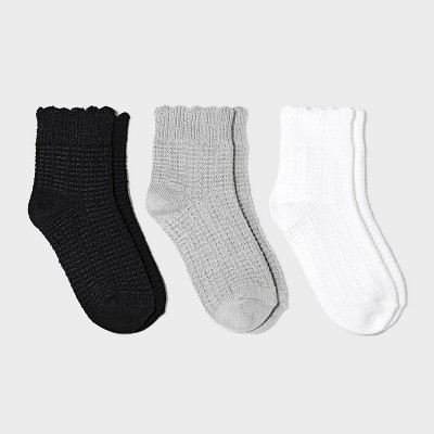 Women's Scallop Edge 3pk Ankle Socks - Universal Thread™ White/gray ...