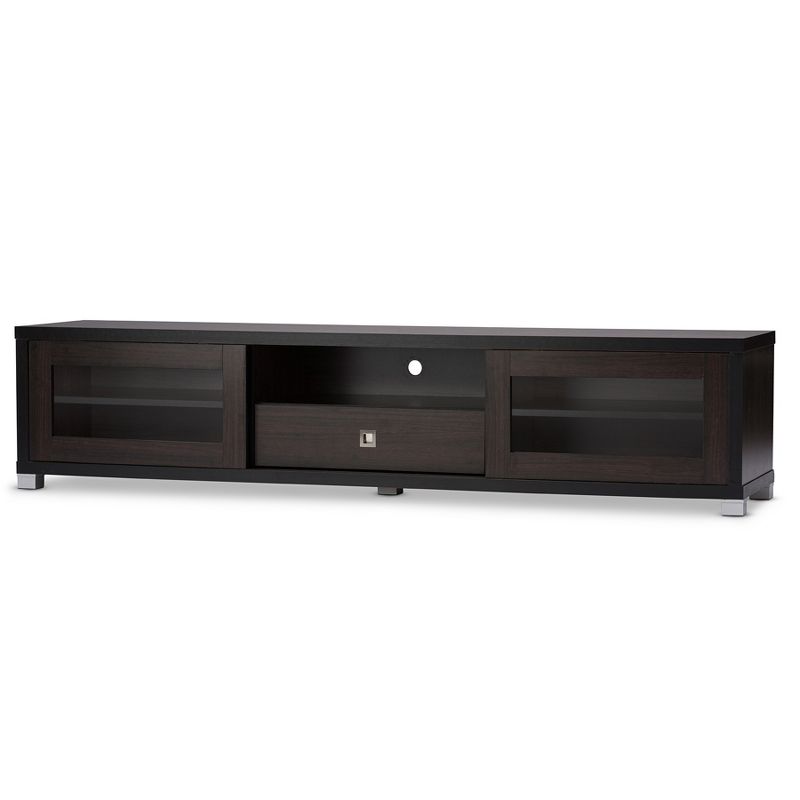 Beasley Cabinet with 2 Sliding Doors and Drawer TV Stand for TVs up to 70&#34; Dark Brown - Baxton Studio, 1 of 7