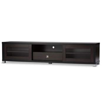 Beasley Cabinet with 2 Sliding Doors and Drawer TV Stand for TVs up to 70" Dark Brown - Baxton Studio