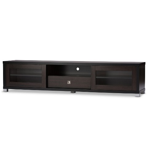 Beasley Cabinet with 2 Sliding Doors and Drawer TV Stand for TVs up to 70" Dark Brown - Baxton Studio - image 1 of 4